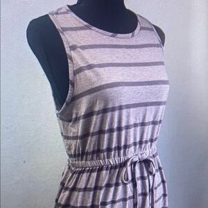 Anthropologie Lili’s Closet dress Womens M Purple Stripe Sleeveless tie at waist
